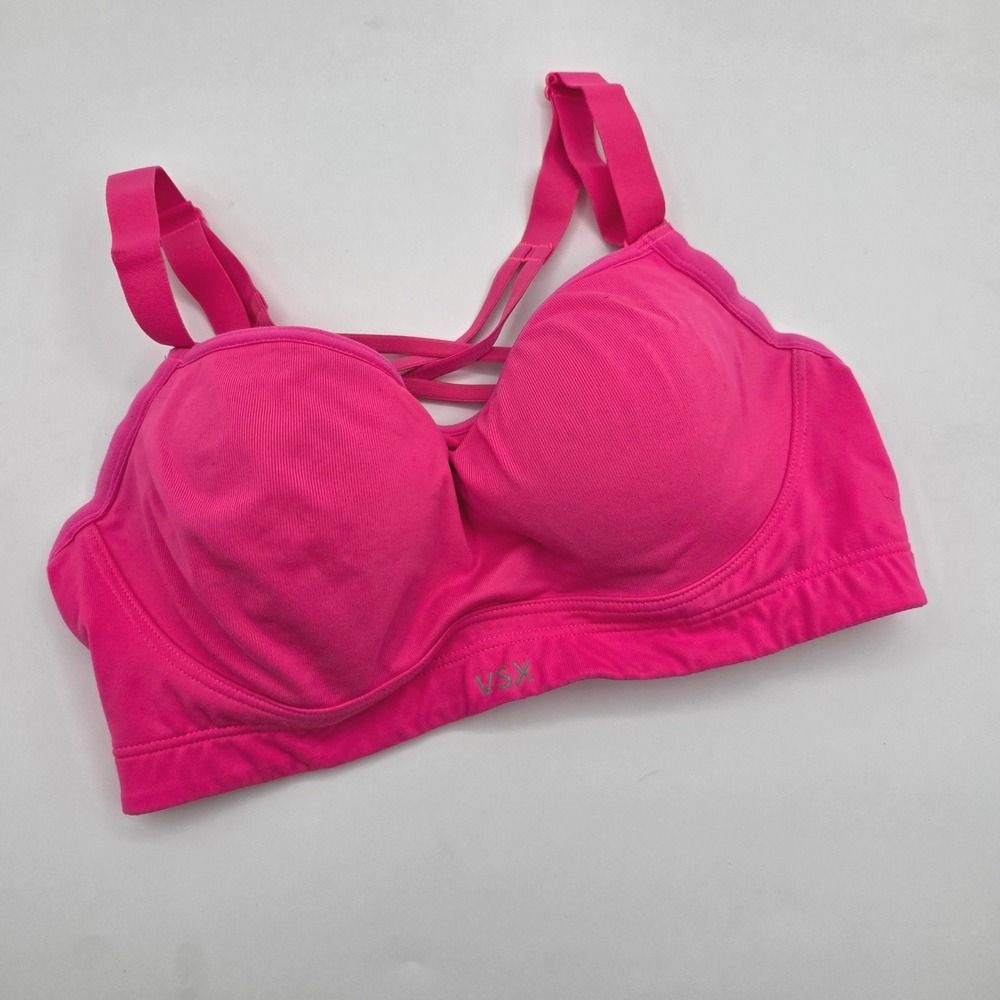 VSX Sport Victorias Secret Hot Pink Underwire Sports Bra 32D Strappy Back Padded